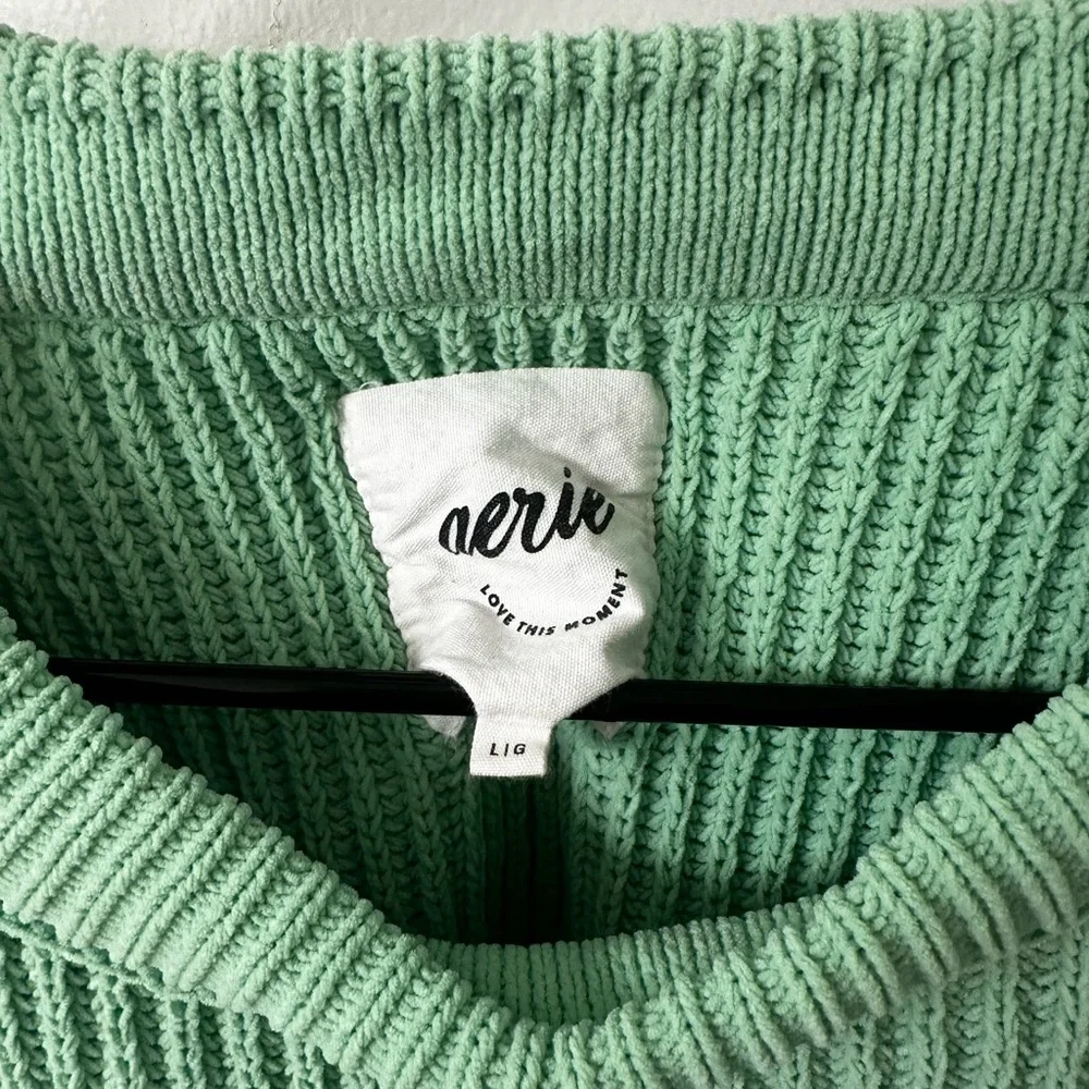 Aerie Light Green Ribbed Oversized Crewneck Sweater - Picture 2 of 5